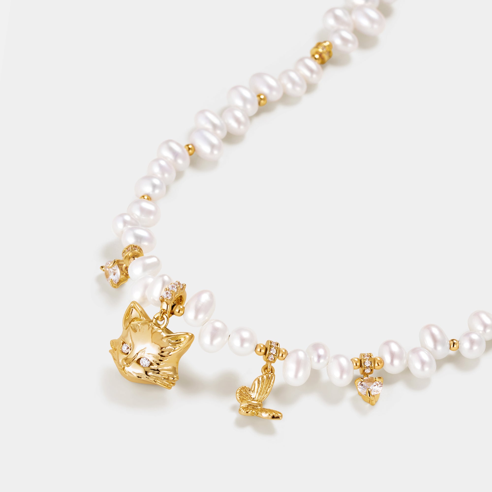 Personalized Cat Butterfly Pearl Necklace
