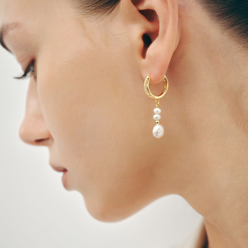 Gold Hoop Pearl Earrings
