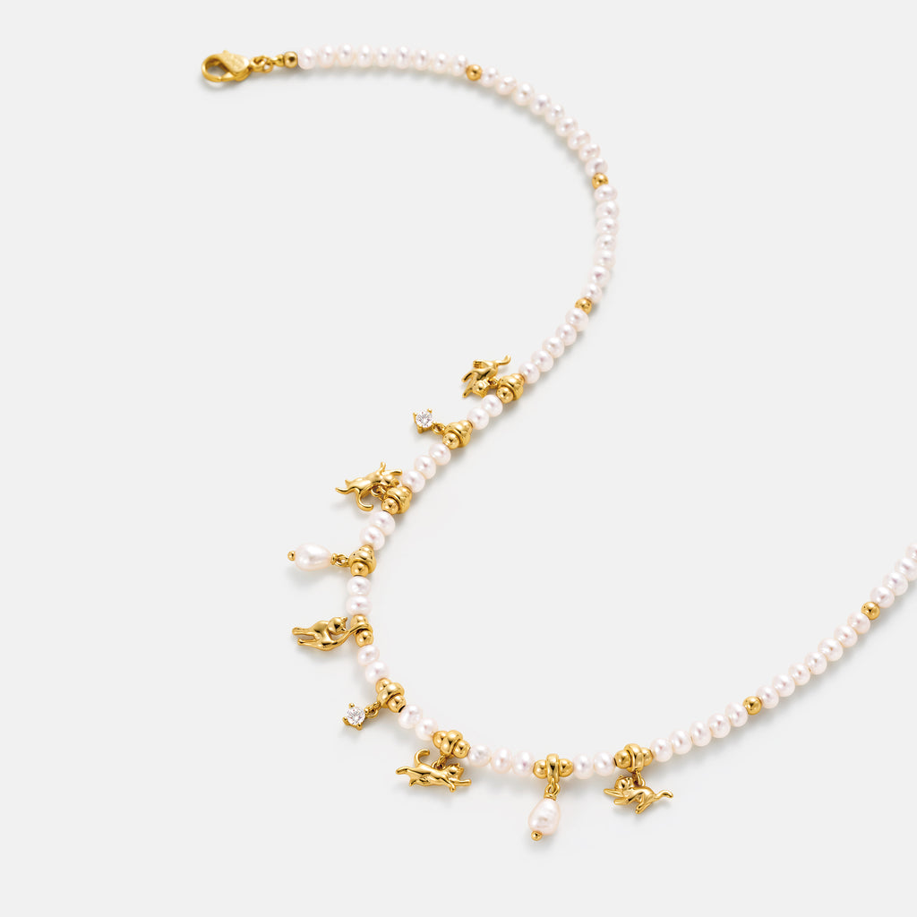 Cat Pearl Beaded Necklace
