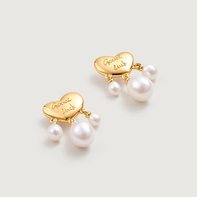 Good Luck Pearl Heart Earrings