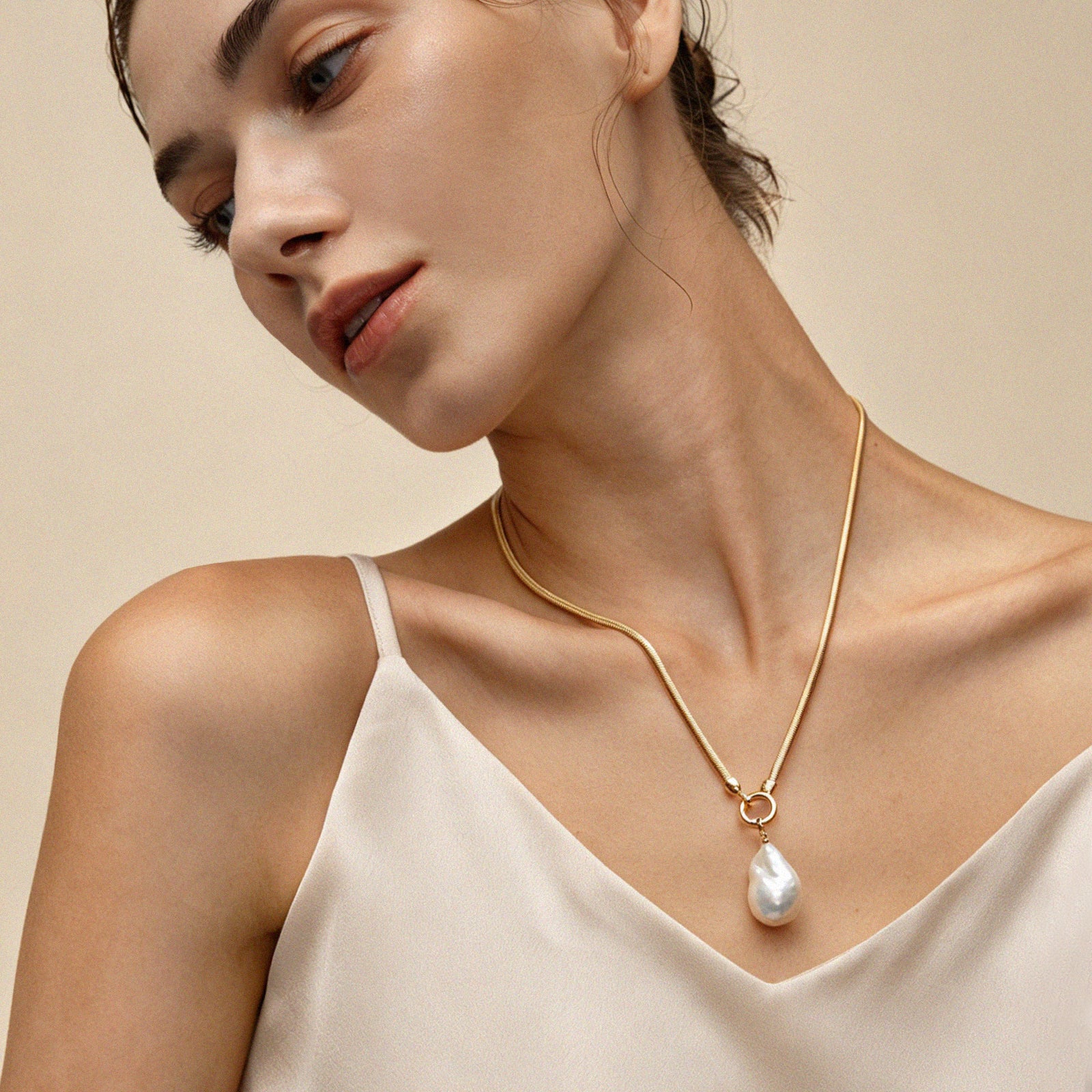 Large Baroque Pearl Pendant Necklace With Gold OT Chain