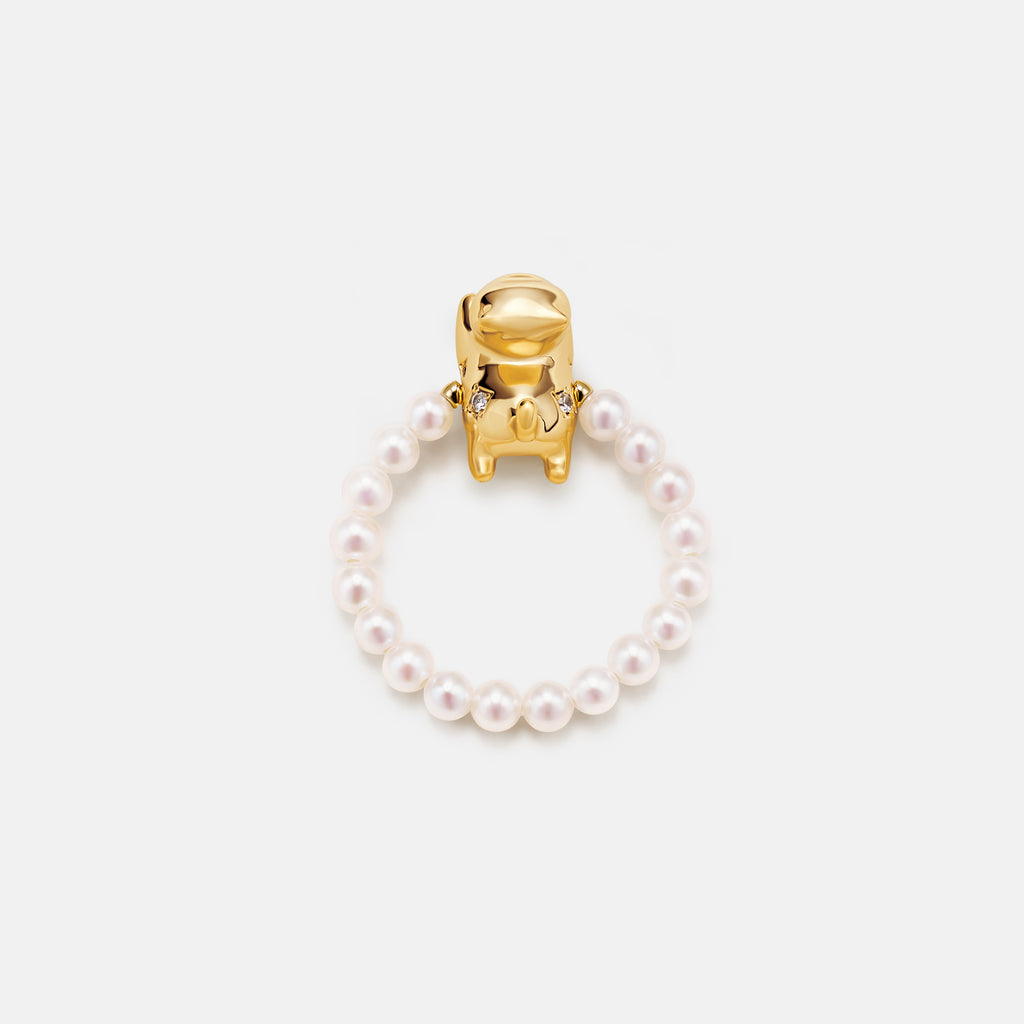 Playful Cat Pearl Beaded Ring