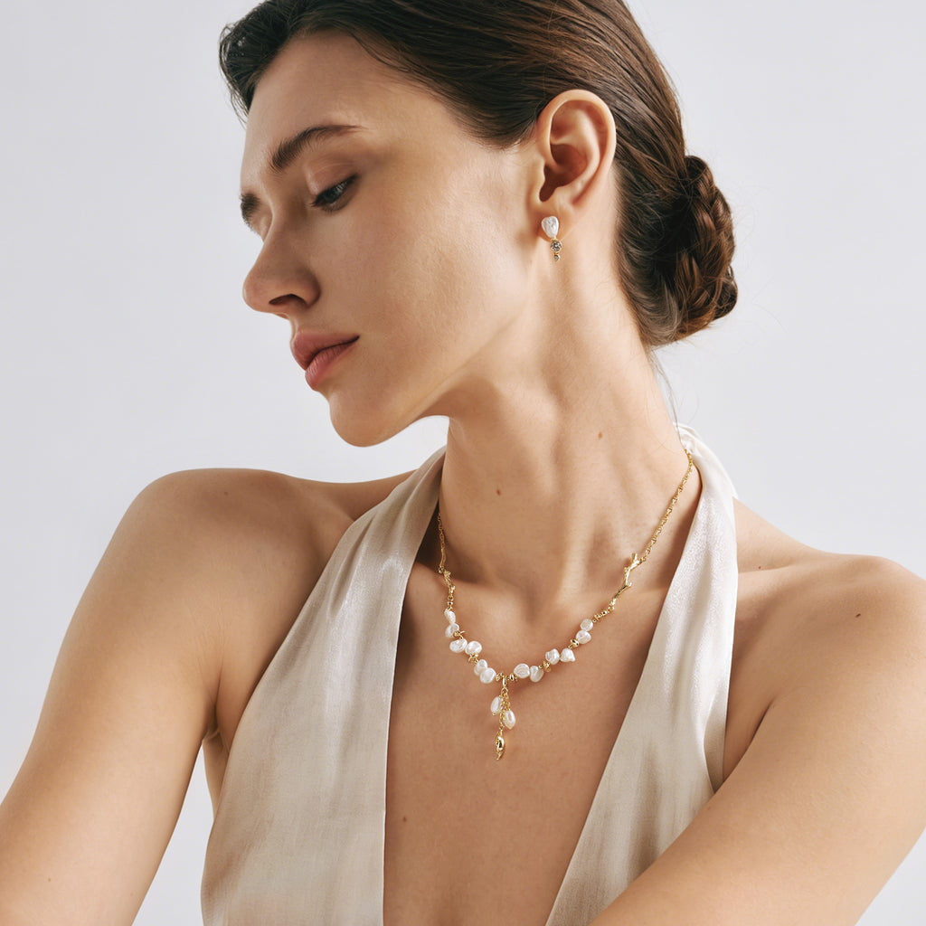 Floriography Keshi Pearl Branch Necklace