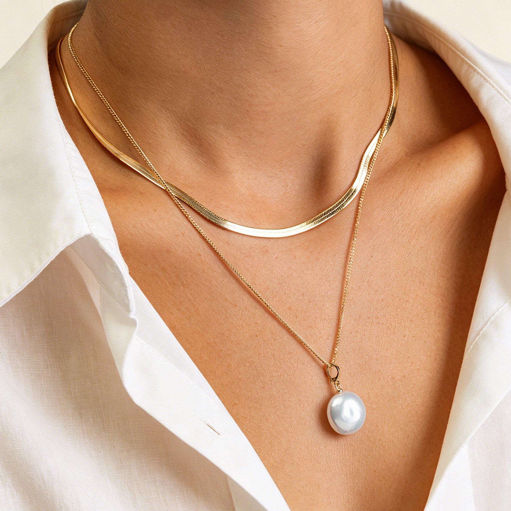 Button Pearl Necklace