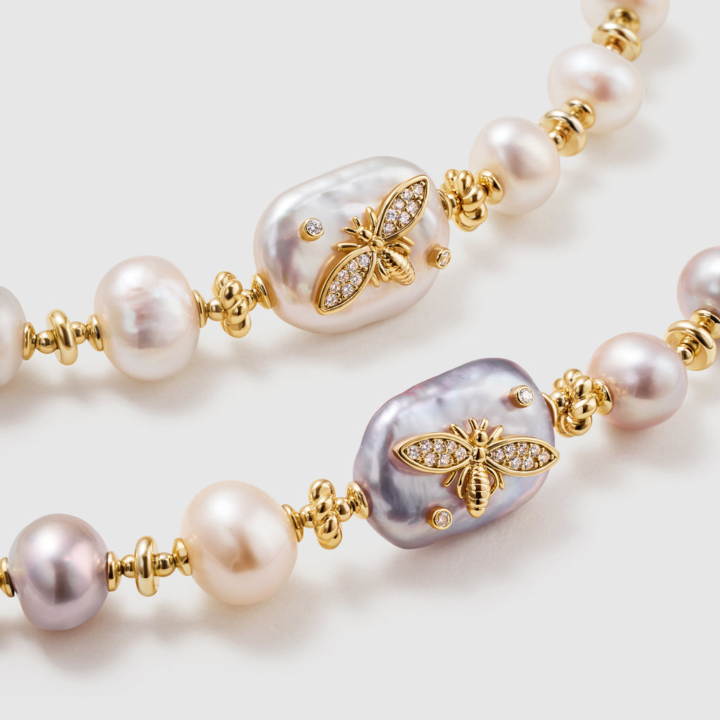 Lavender Baroque Pearl Bee Bracelet