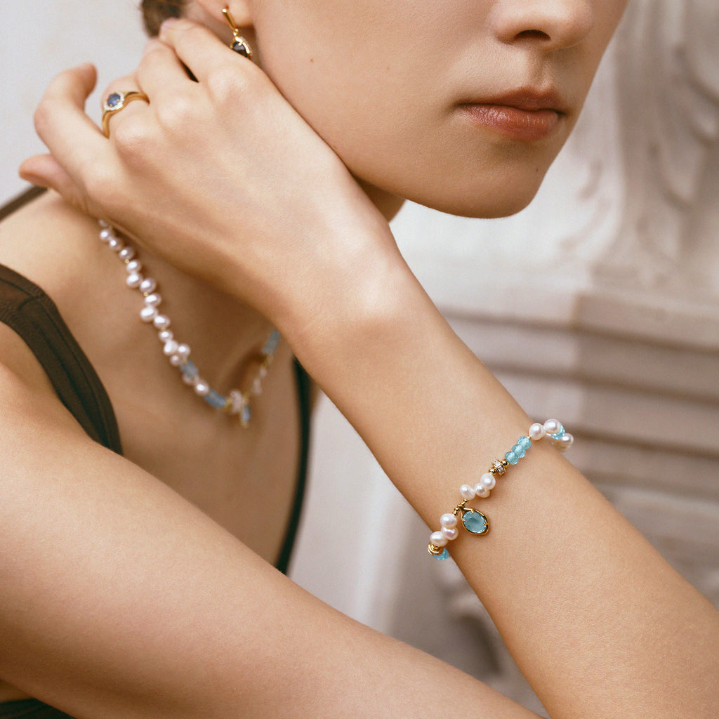 Raw Blue Topaz Pearl Bracelets