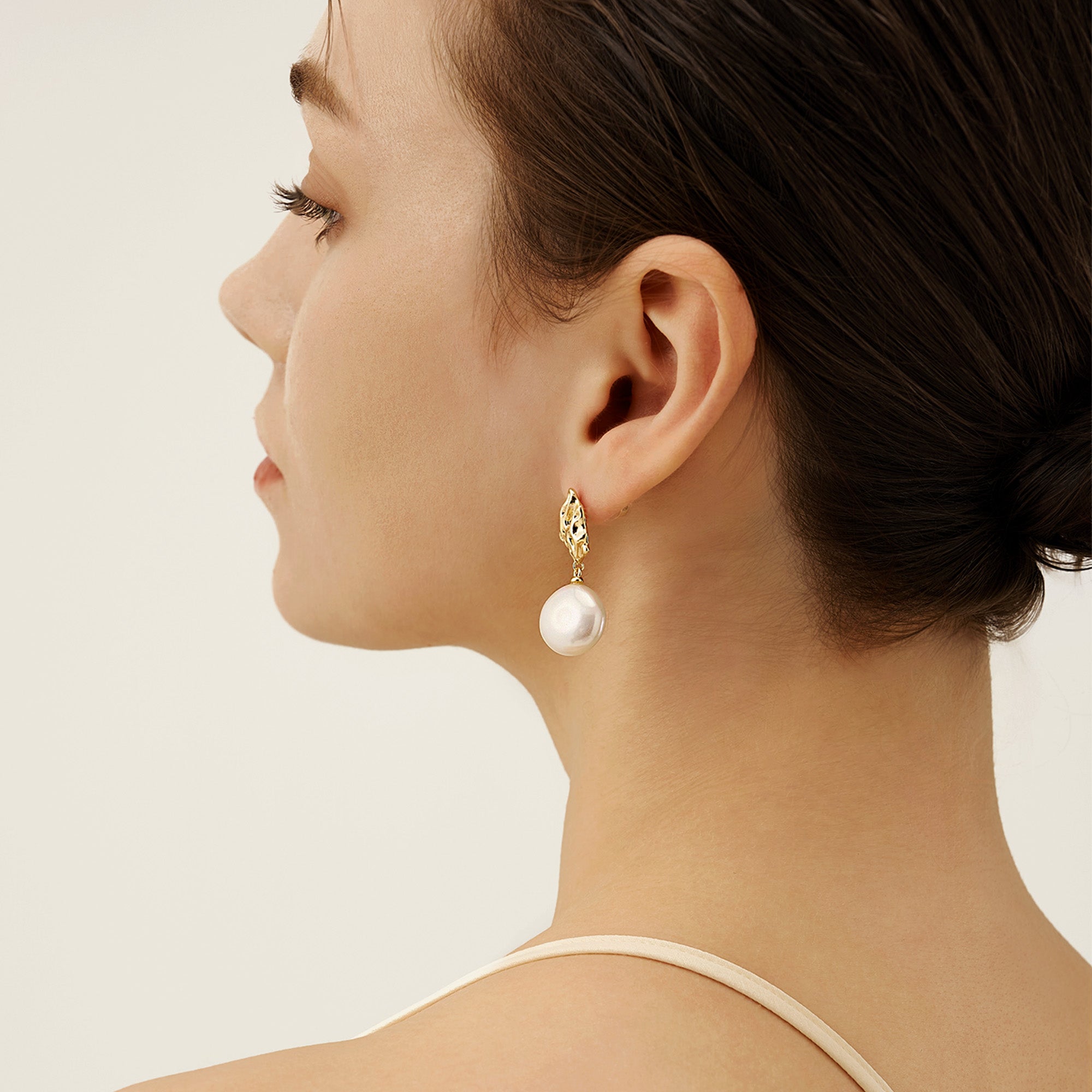 Lava Baroque Button Pearl Earrings