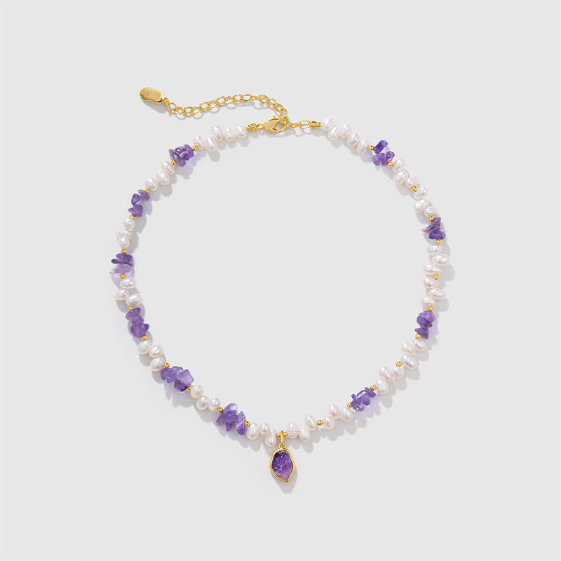 Raw Amethyst Pearl Necklace