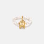 Playful Cat Pearl Beaded Ring