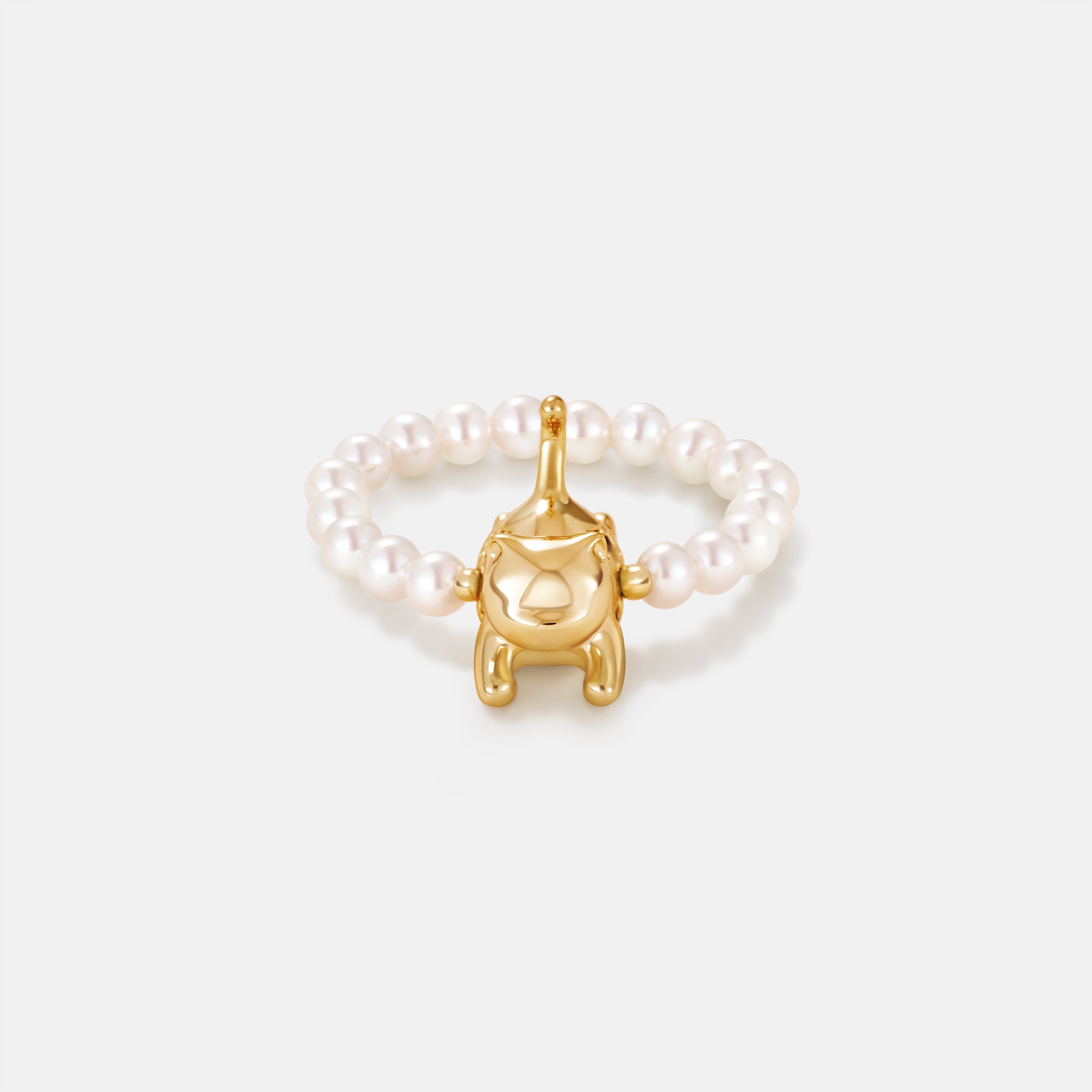 Playful Cat Pearl Beaded Ring