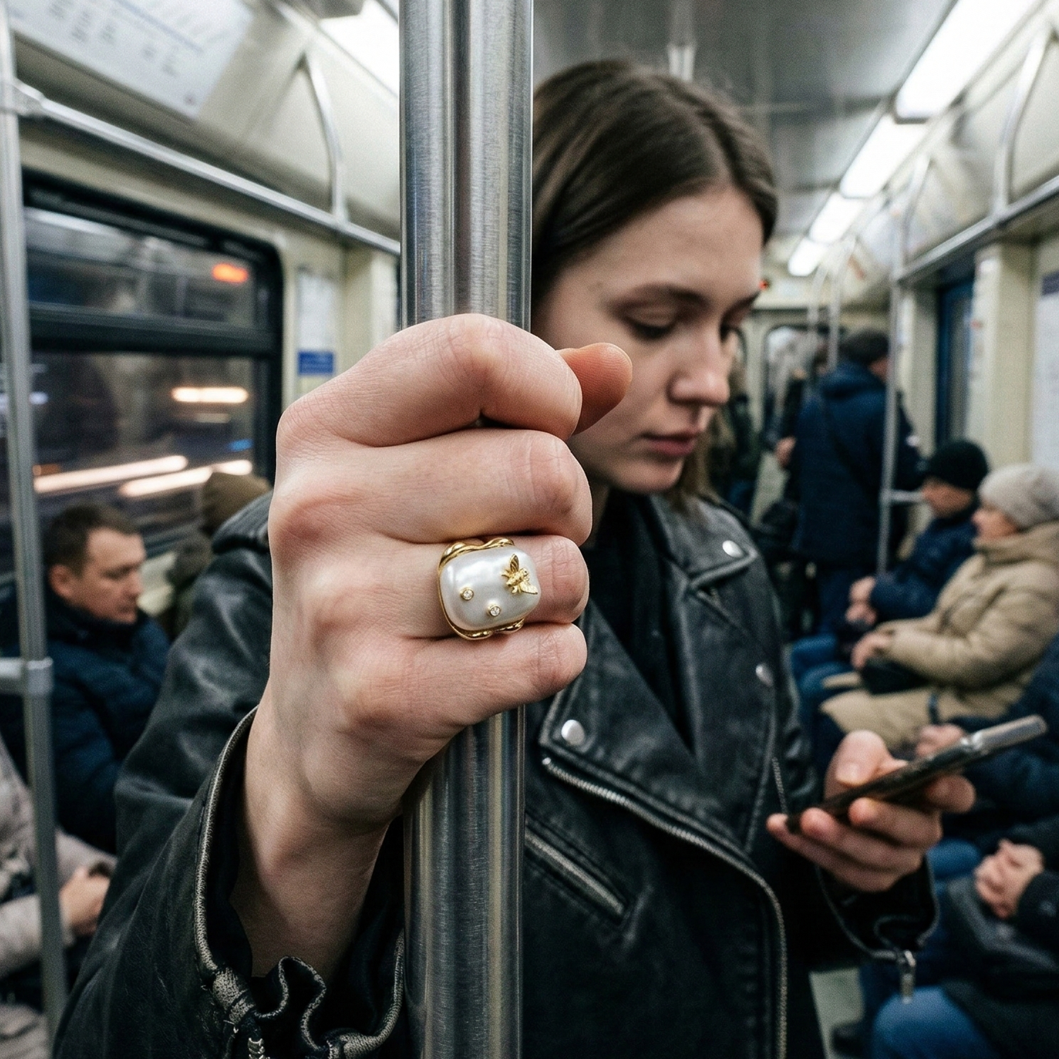 White Baroque Pearl Bee Open Ring