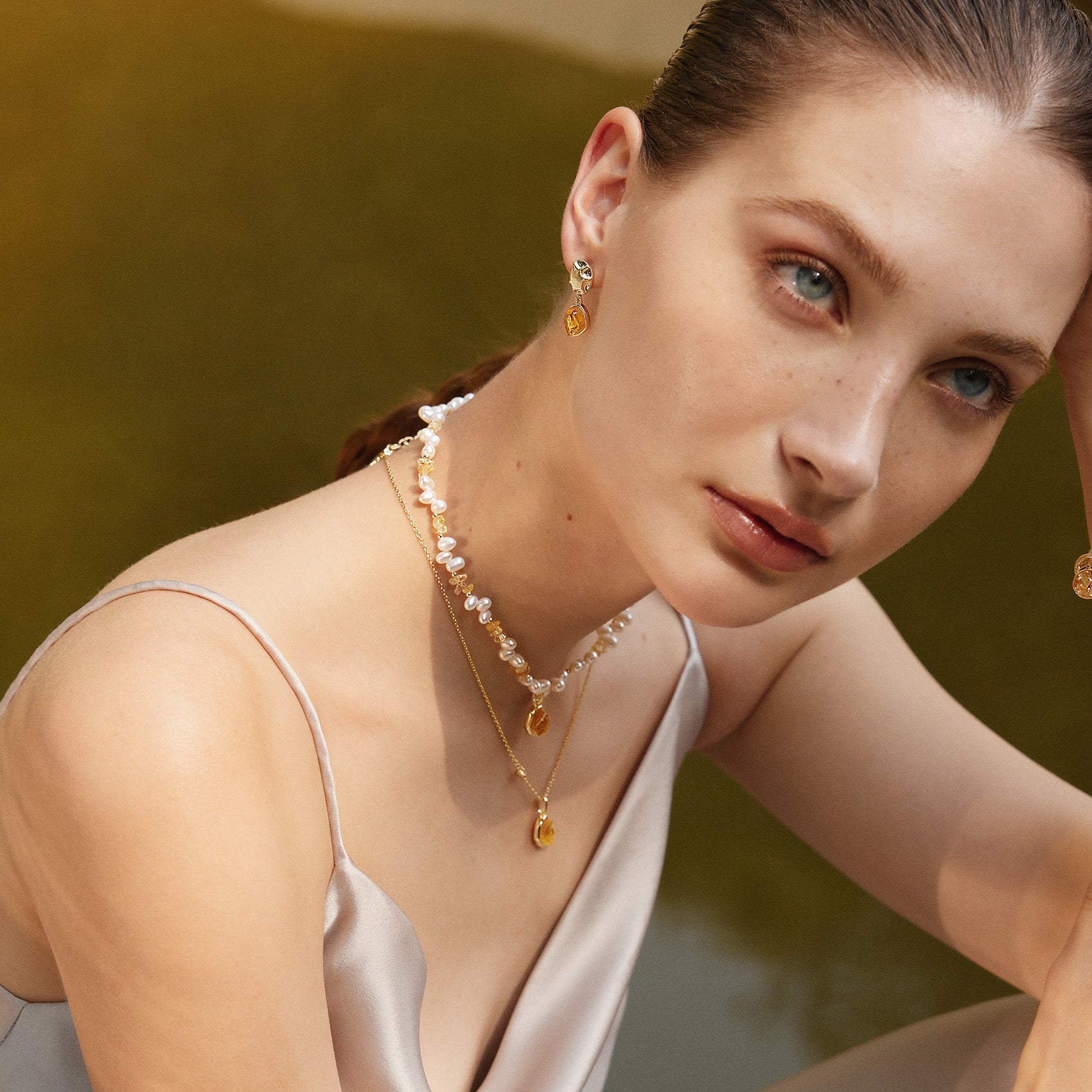 Raw Citrine Pearl Necklace
