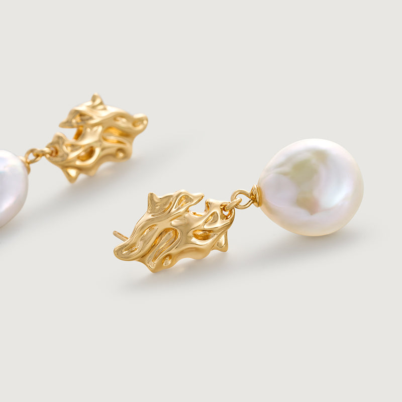 Lava Baroque Button Pearl Earrings