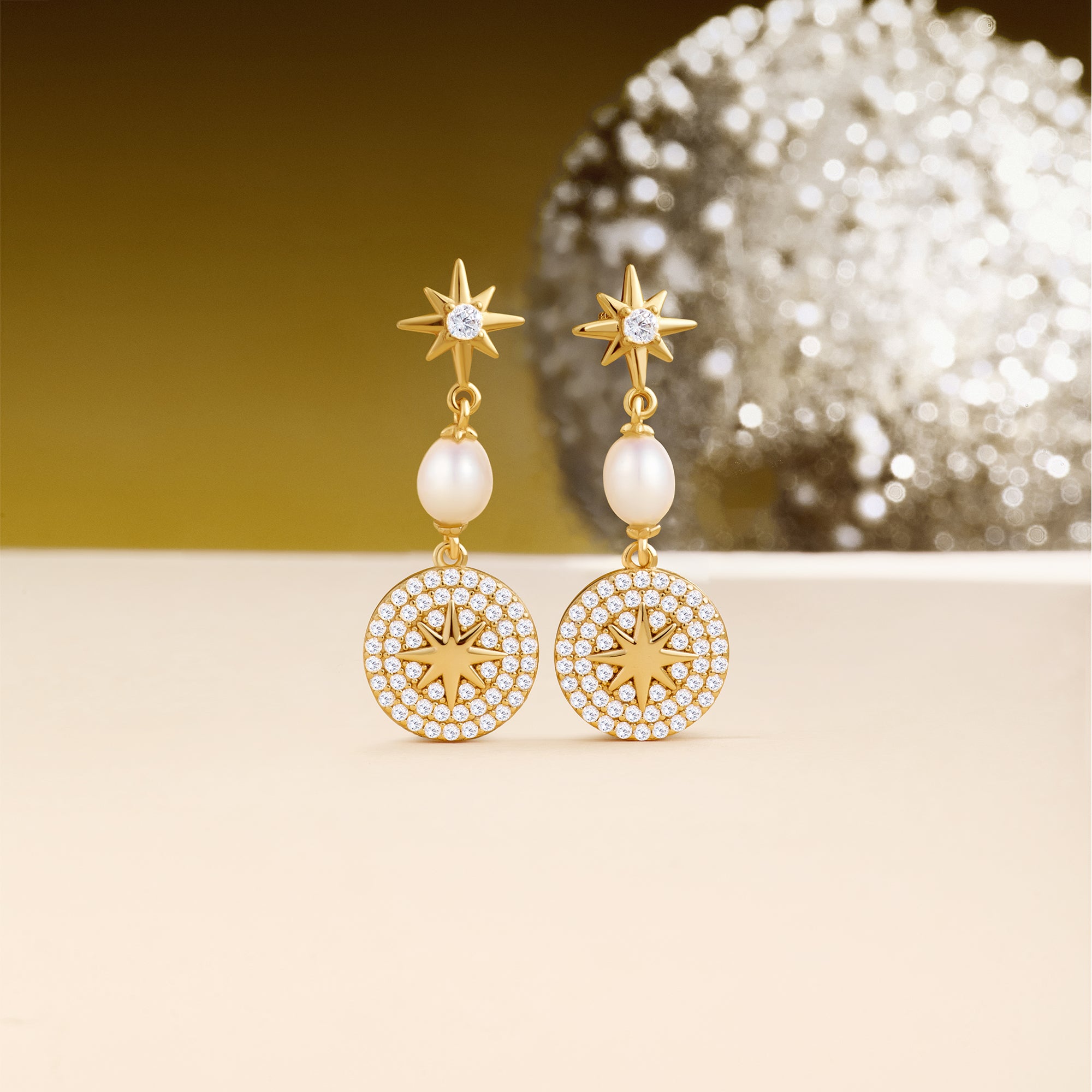 Celestial Star Pearl Drop Earrings