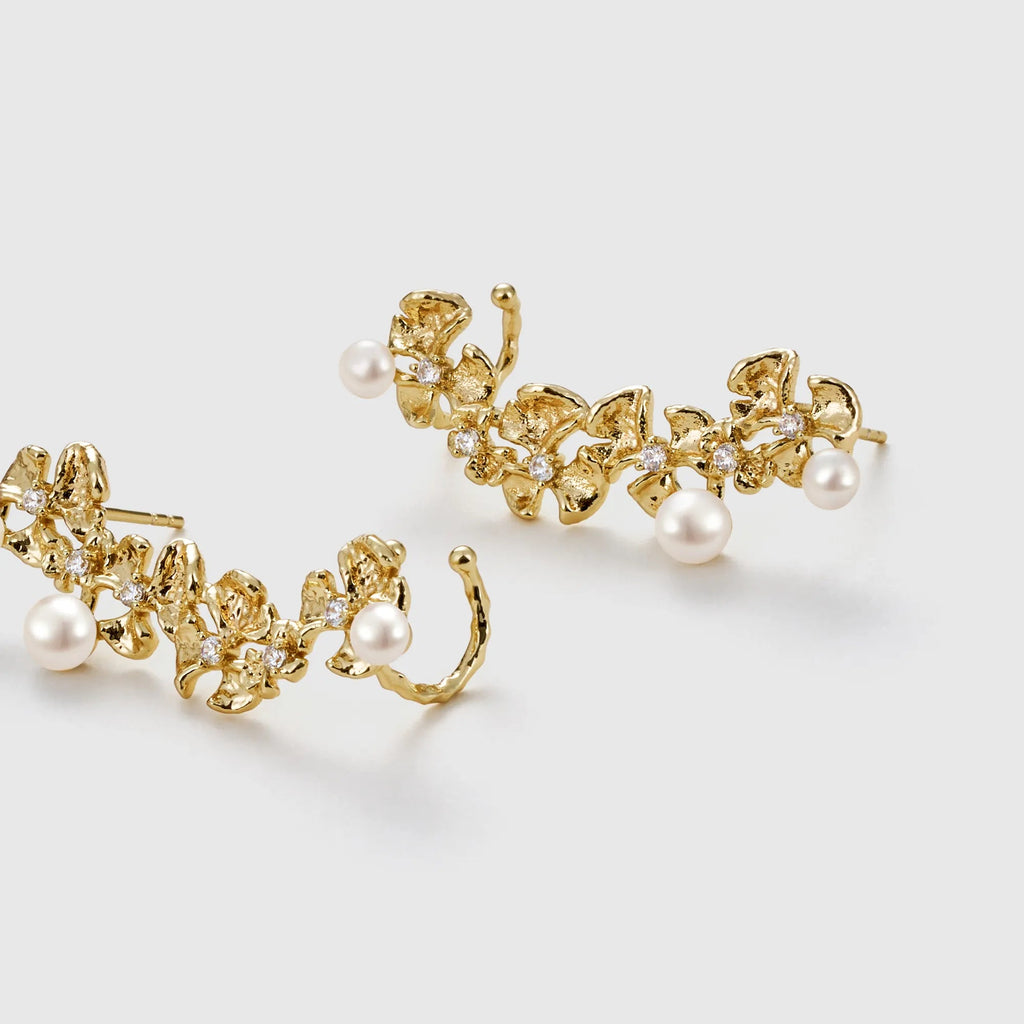 Gold Ginkgo Leaves Pearl Earrings