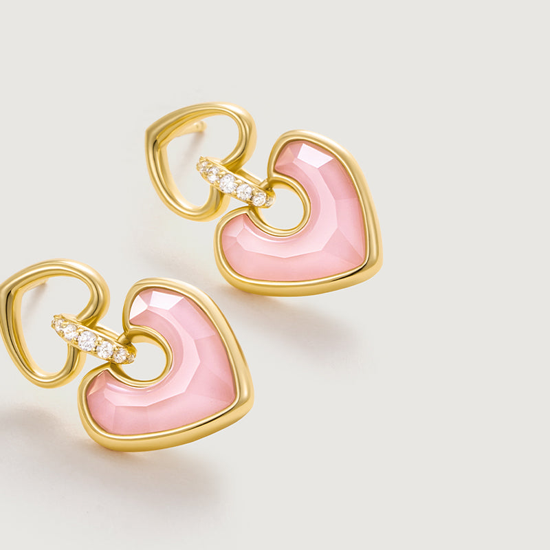 Blush Heart Rose Quartz Drop Earrings
