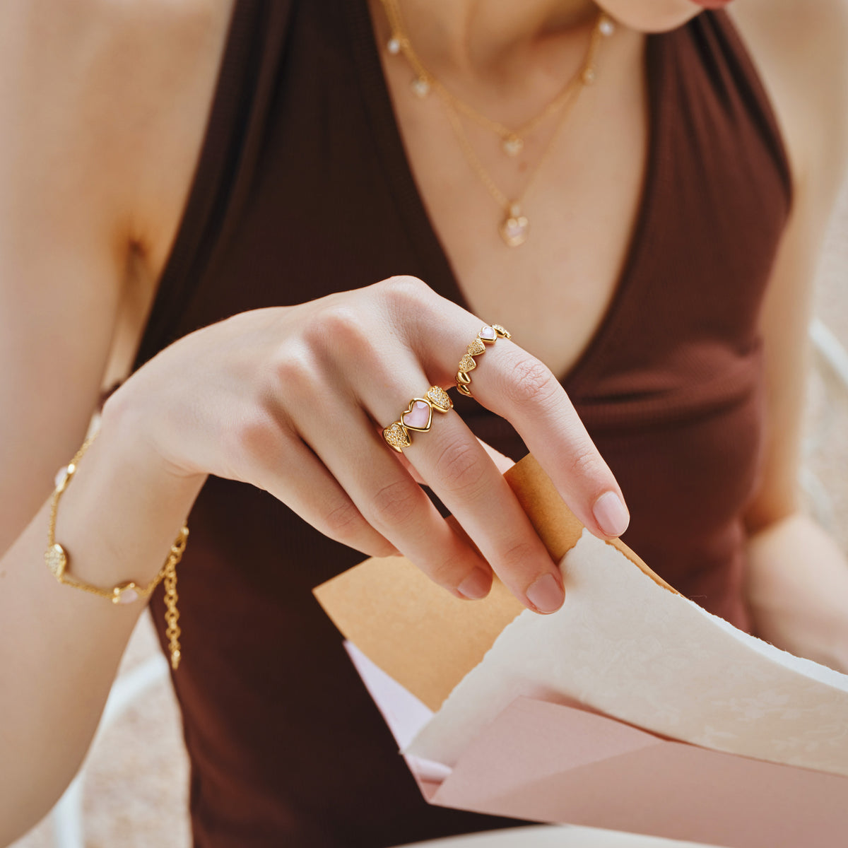 Blush Heart Rose Quartz Open Ring