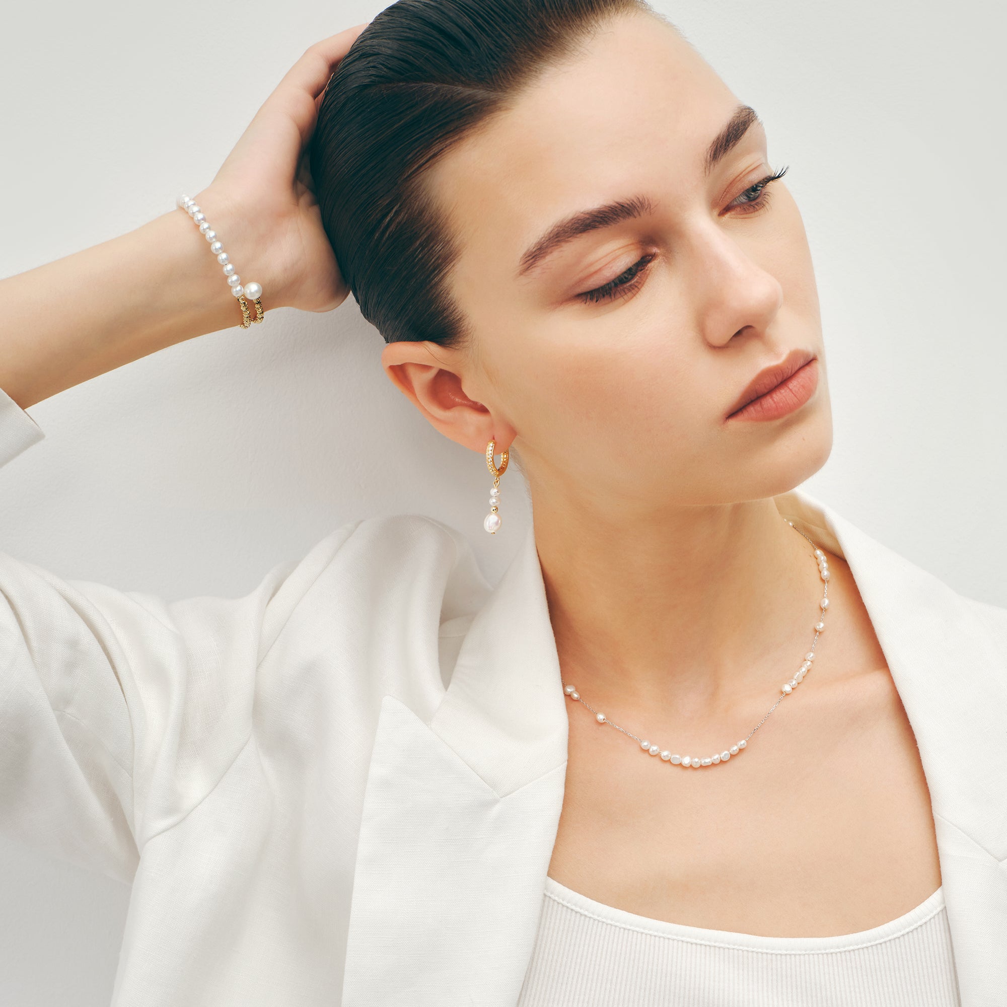 Gold Hoop Pearl Earrings