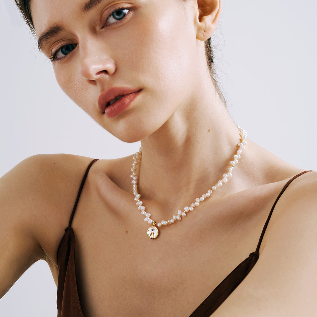Signet Initial Pearl Necklace