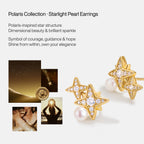 Celestial Double Star Pearl Stud Earrings
