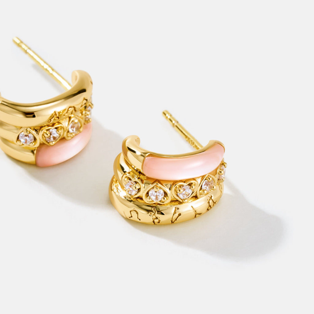 Pink Mother of Pearl C Hoop Earrings
