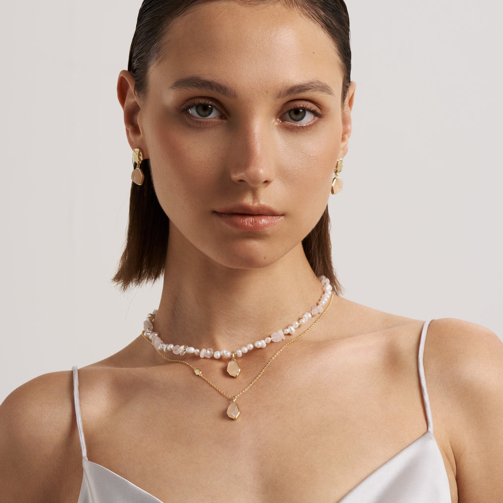 Raw Rose Quartz Pearl Necklace