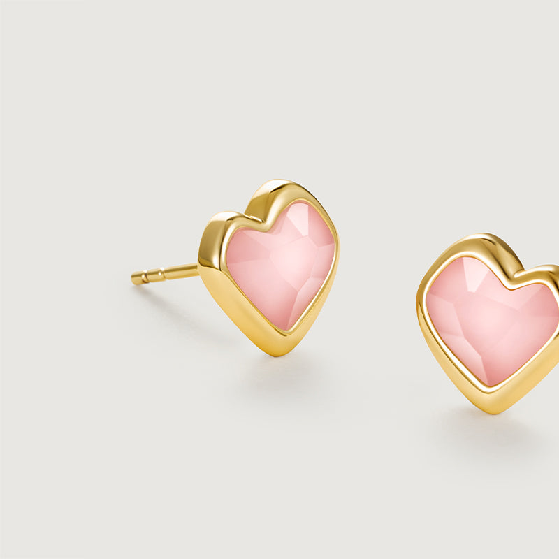 Blush Heart Rose Quartz Stud Earrings