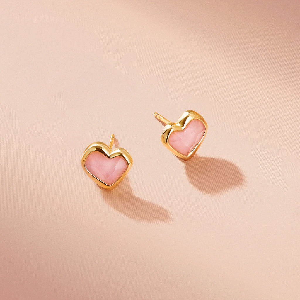 Blush Heart Rose Quartz Stud Earrings