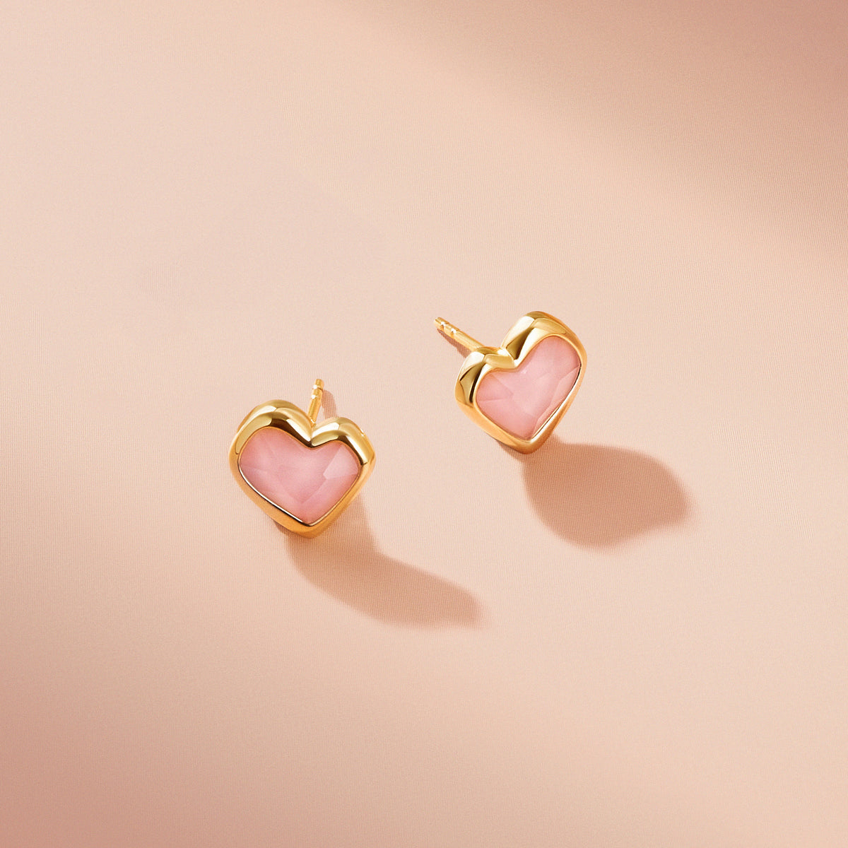 Blush Heart Rose Quartz Stud Earrings