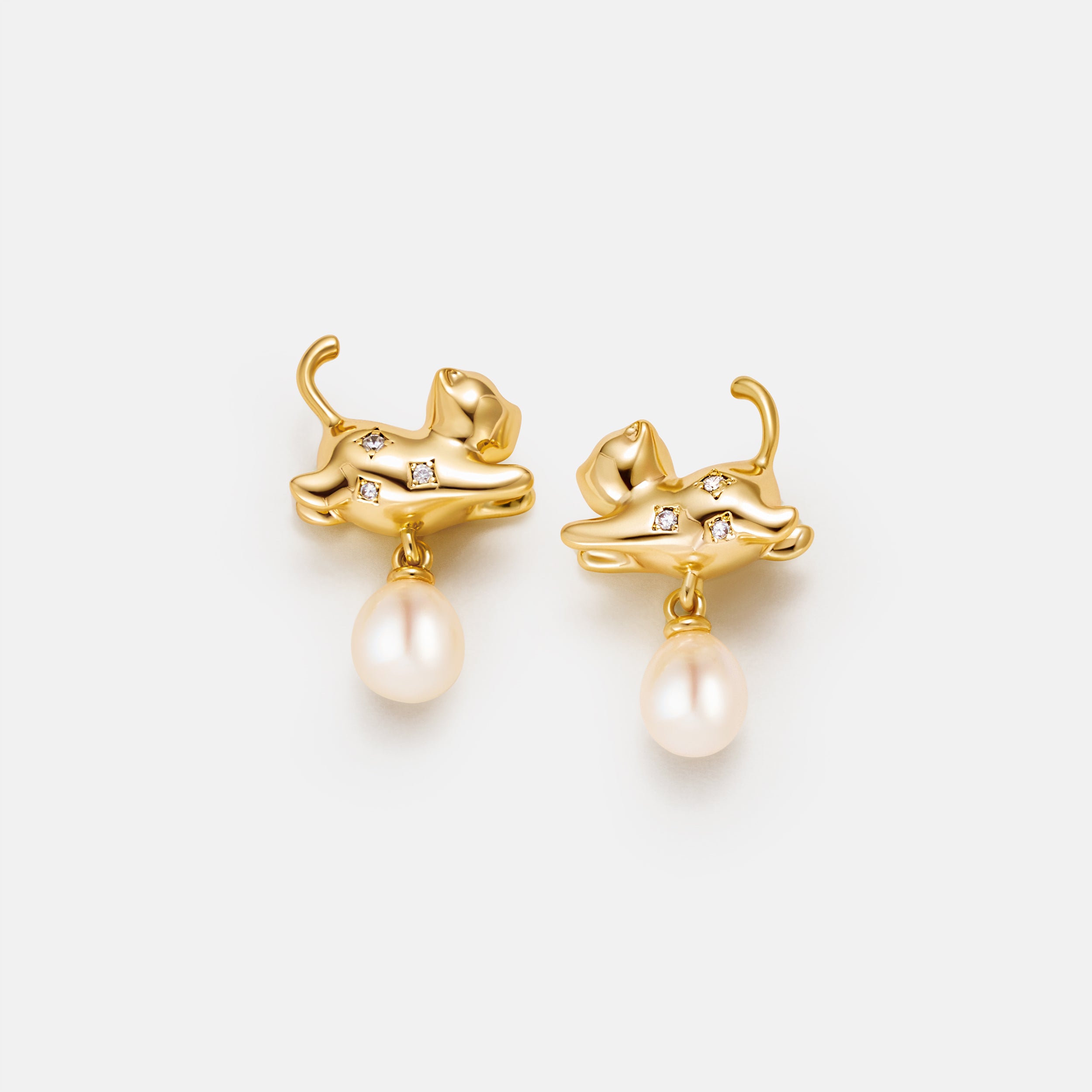 Playful Cat Pearl Earrings