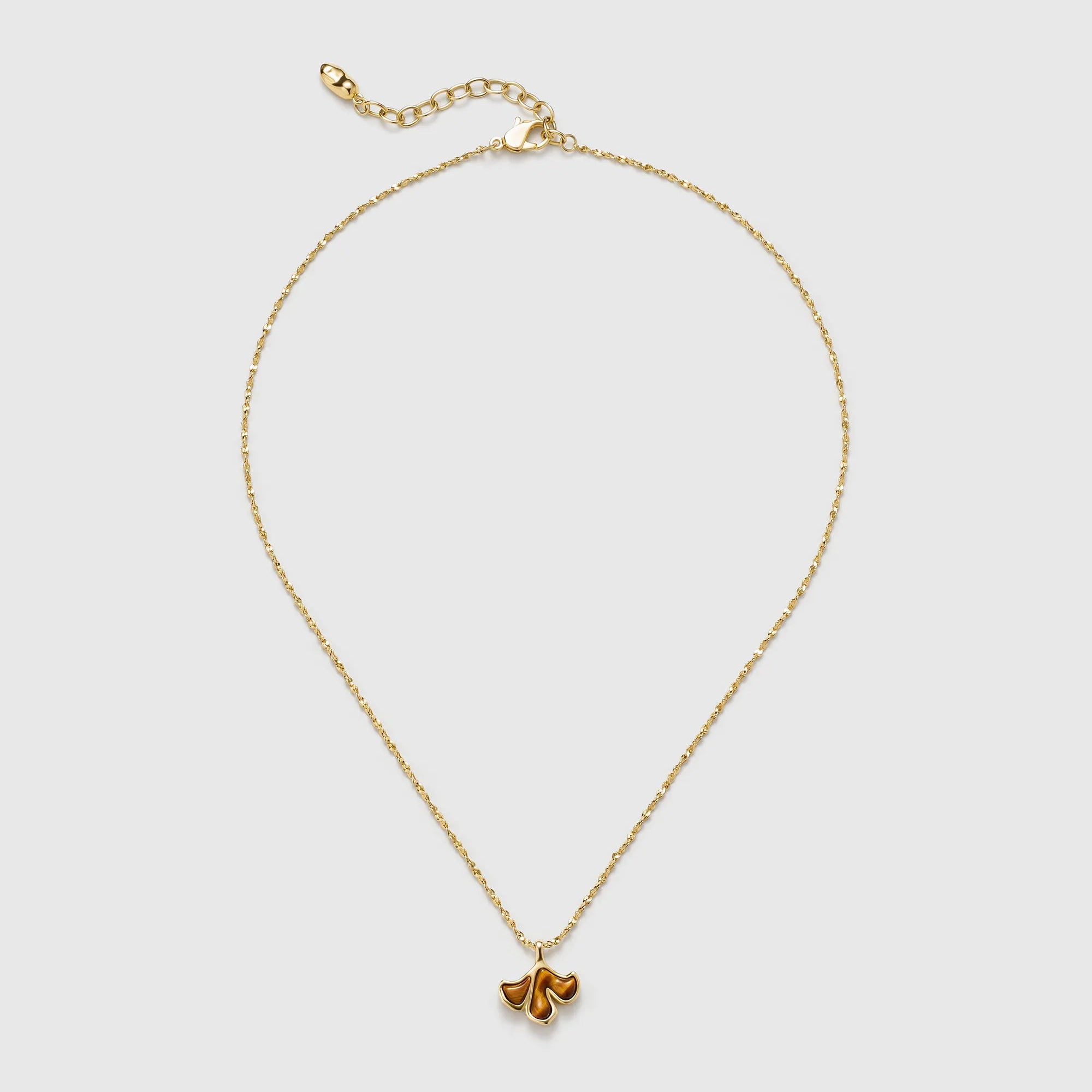 Gold Ginkgo Leaves Tiger's Eye Necklace