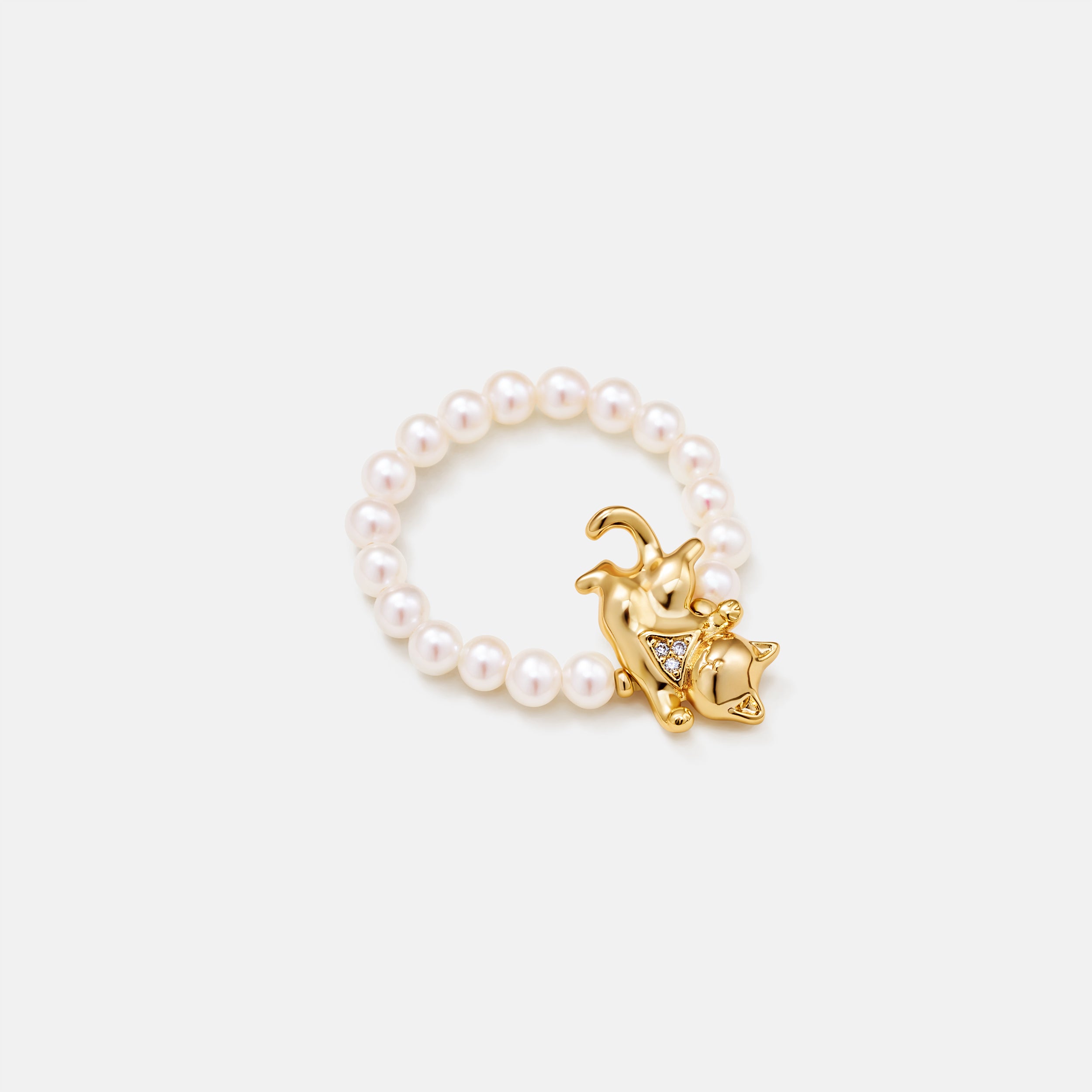 Dancing Cat Pearl Beaded Ring