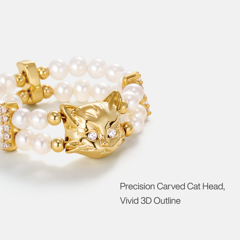 Personalized Cat Pearl Beaded Ring