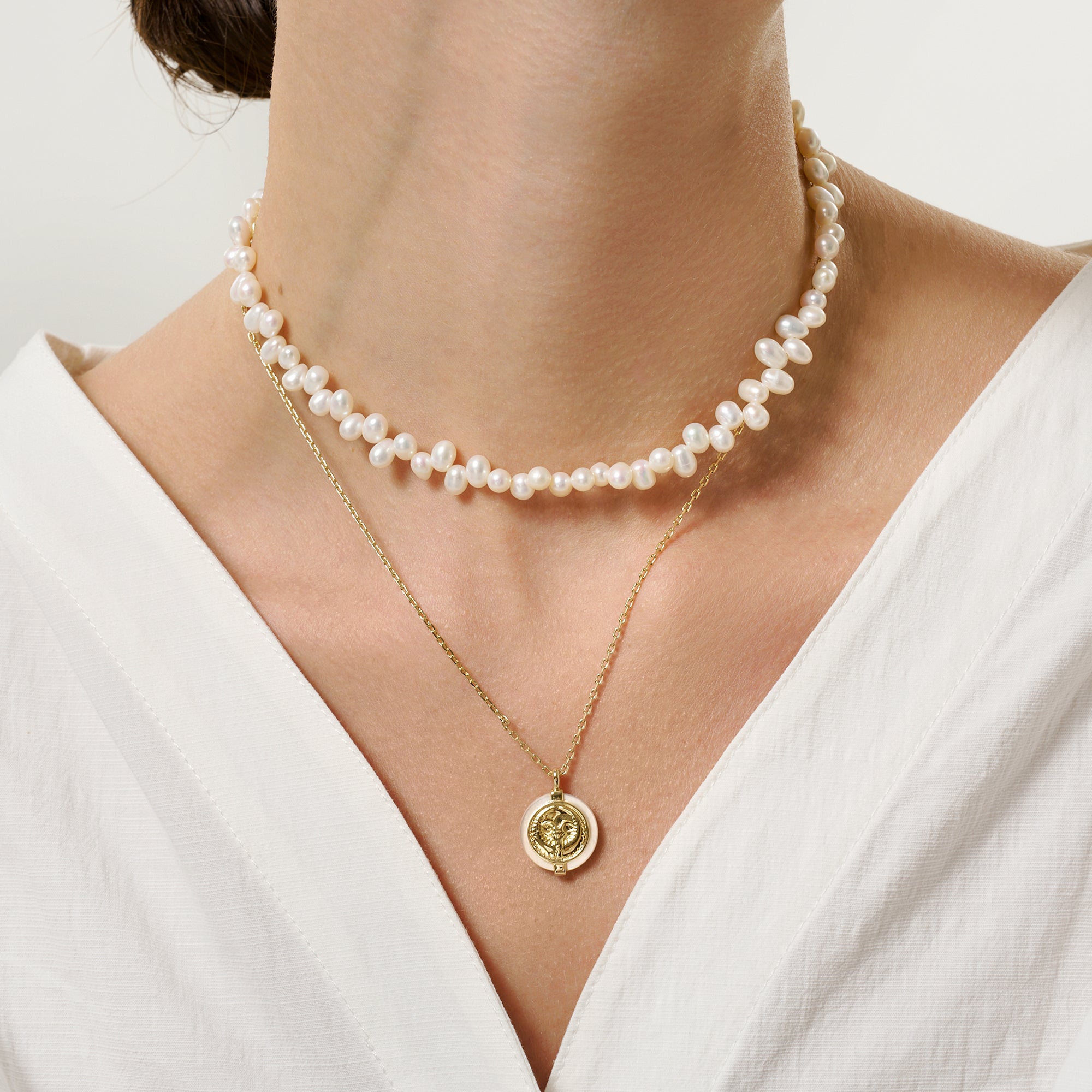 Stellar Zodiac Charm Mother of Pearl Necklace