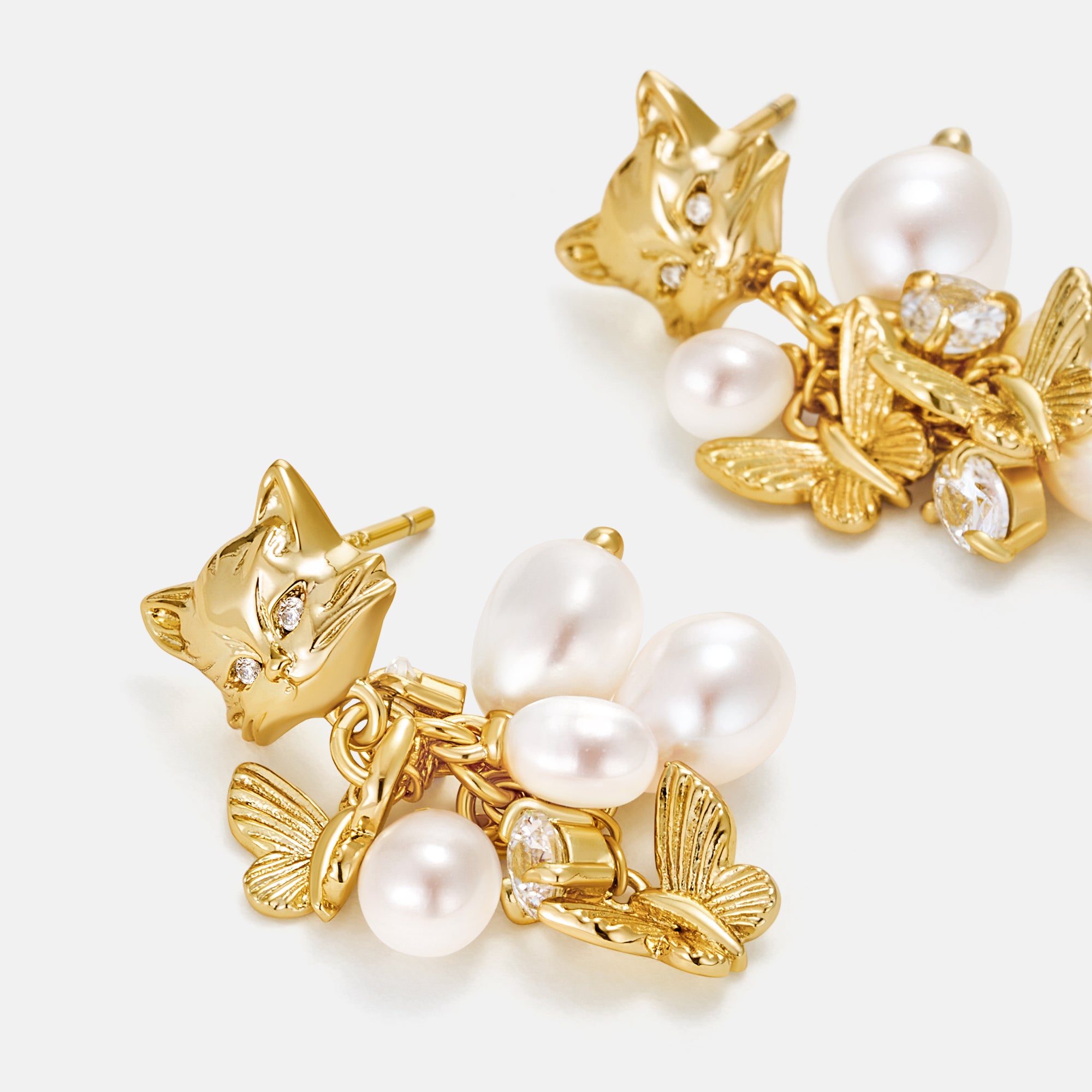 Cat Butterfly Pearl Earrings