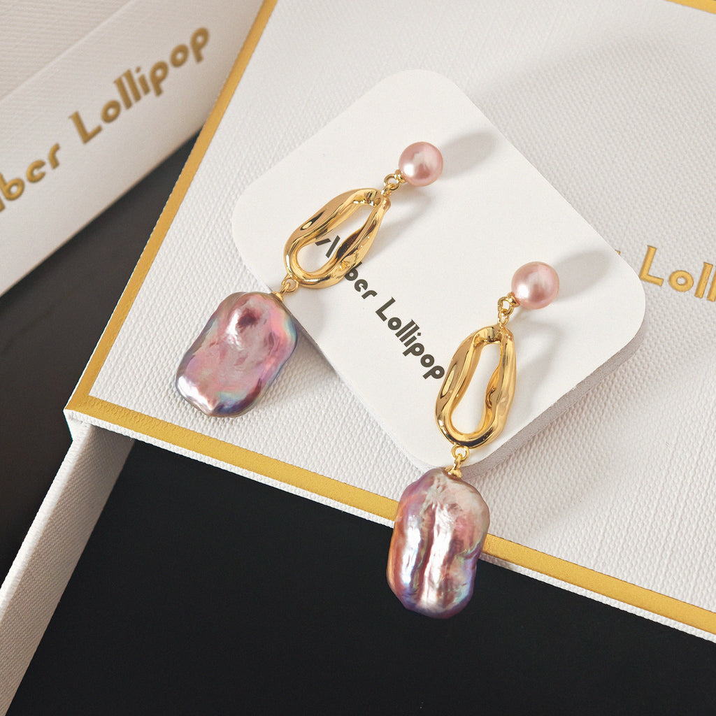 Purple Baroque Pearl Earring