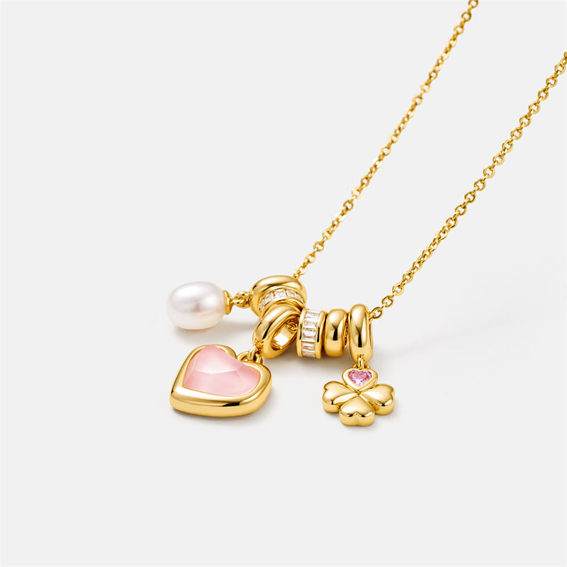 Blush Heart Pearl Charm Necklace