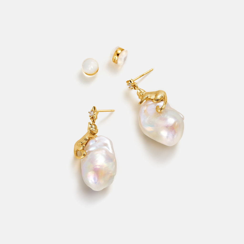 Cat Baroque Pearl Earrings