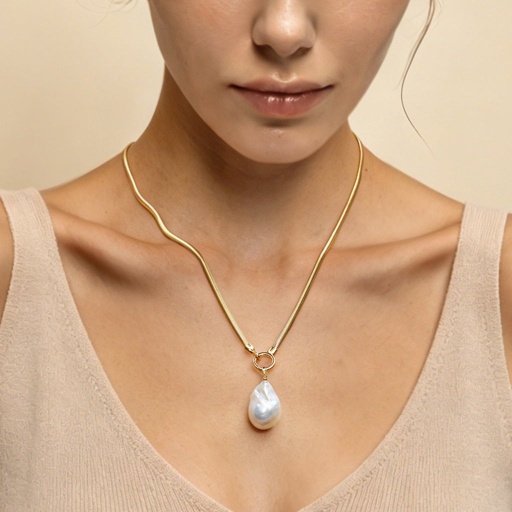 Large Baroque Pearl Pendant Necklace With Gold OT Chain