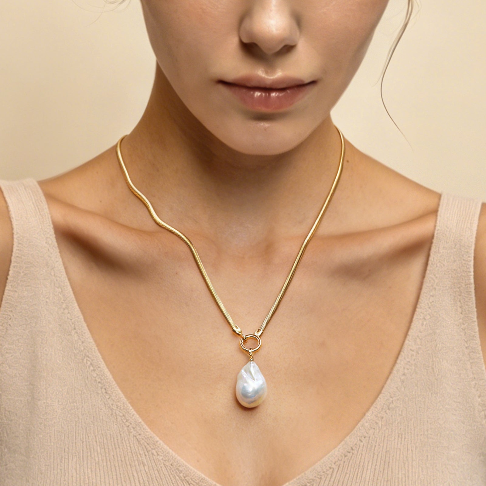 Large Baroque Pearl Pendant Necklace With Gold OT Chain