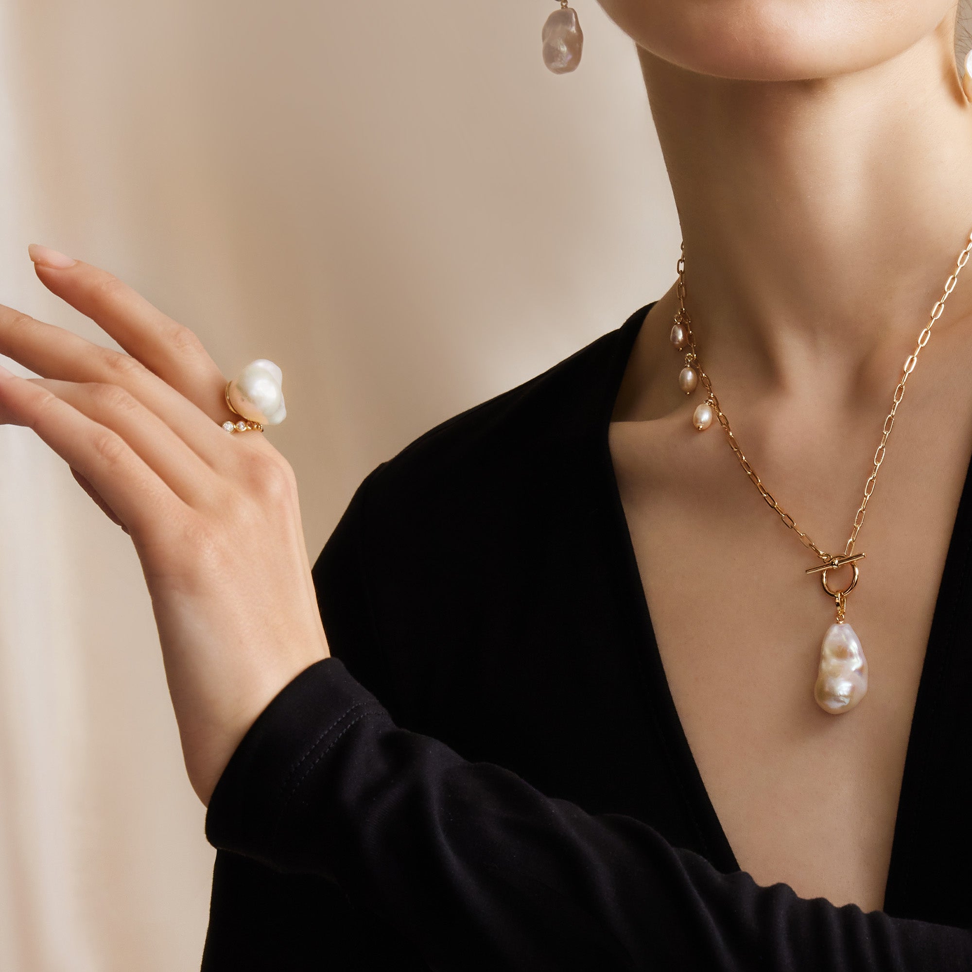 Starlit Splendor Baroque Pearl Ring Unique Shaped
