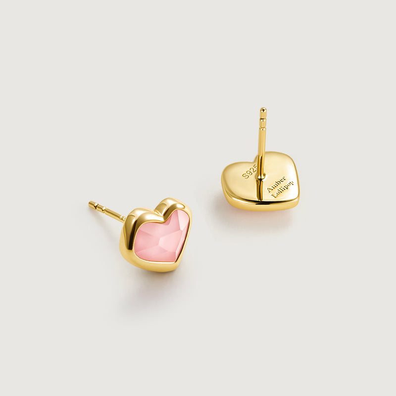Blush Heart Rose Quartz Stud Earrings