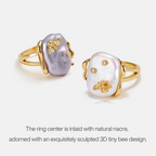 White Baroque Pearl Bee Open Ring