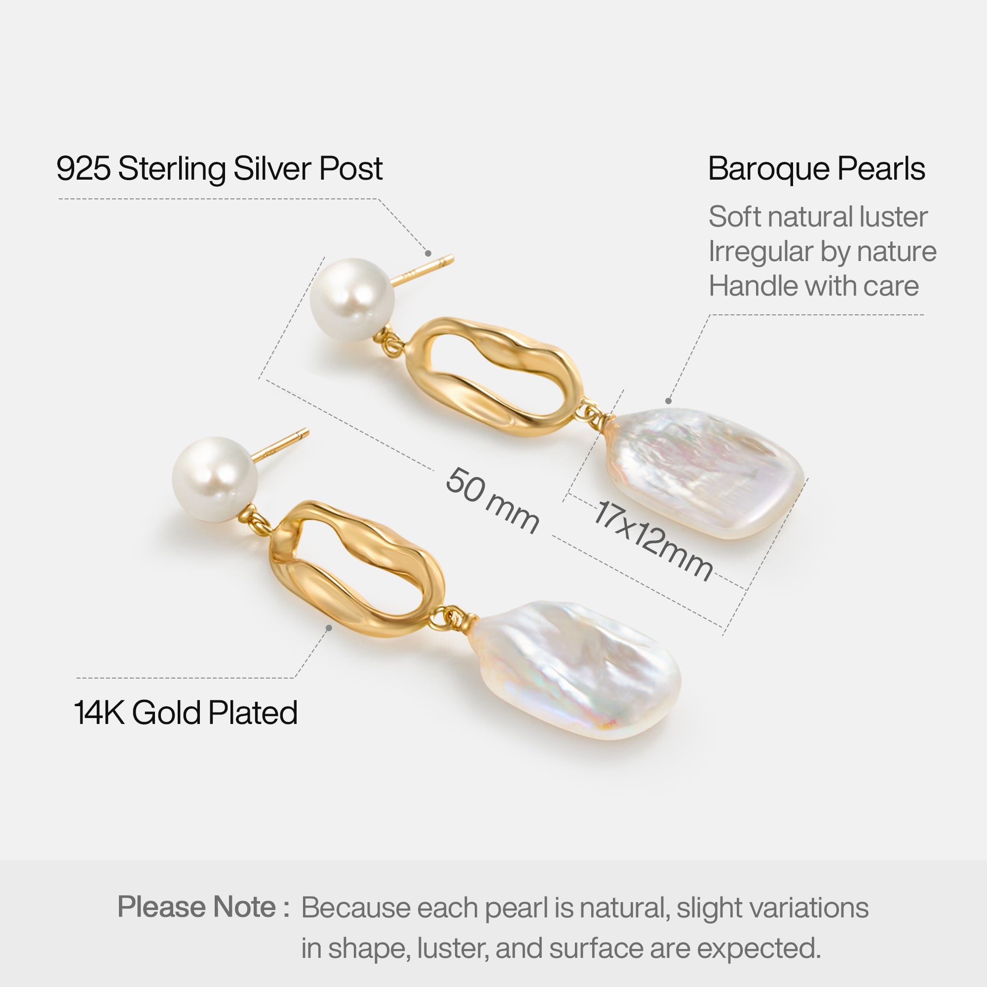 White Baroque Pearl Earring