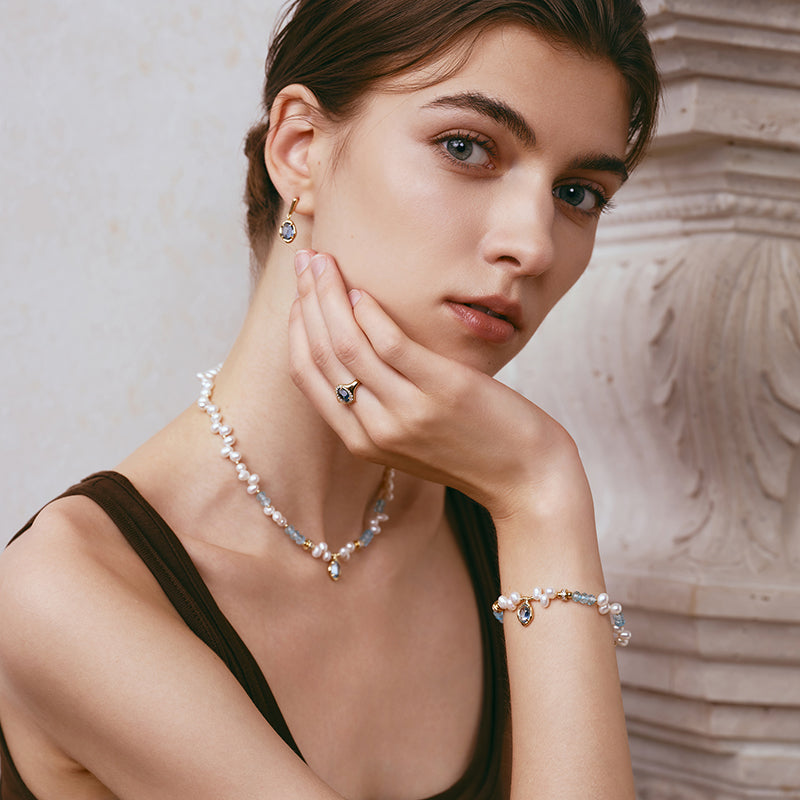 Raw Blue Topaz Pearl Bracelets