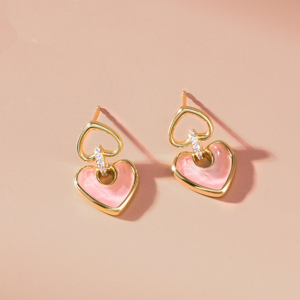 Blush Heart Rose Quartz Drop Earrings