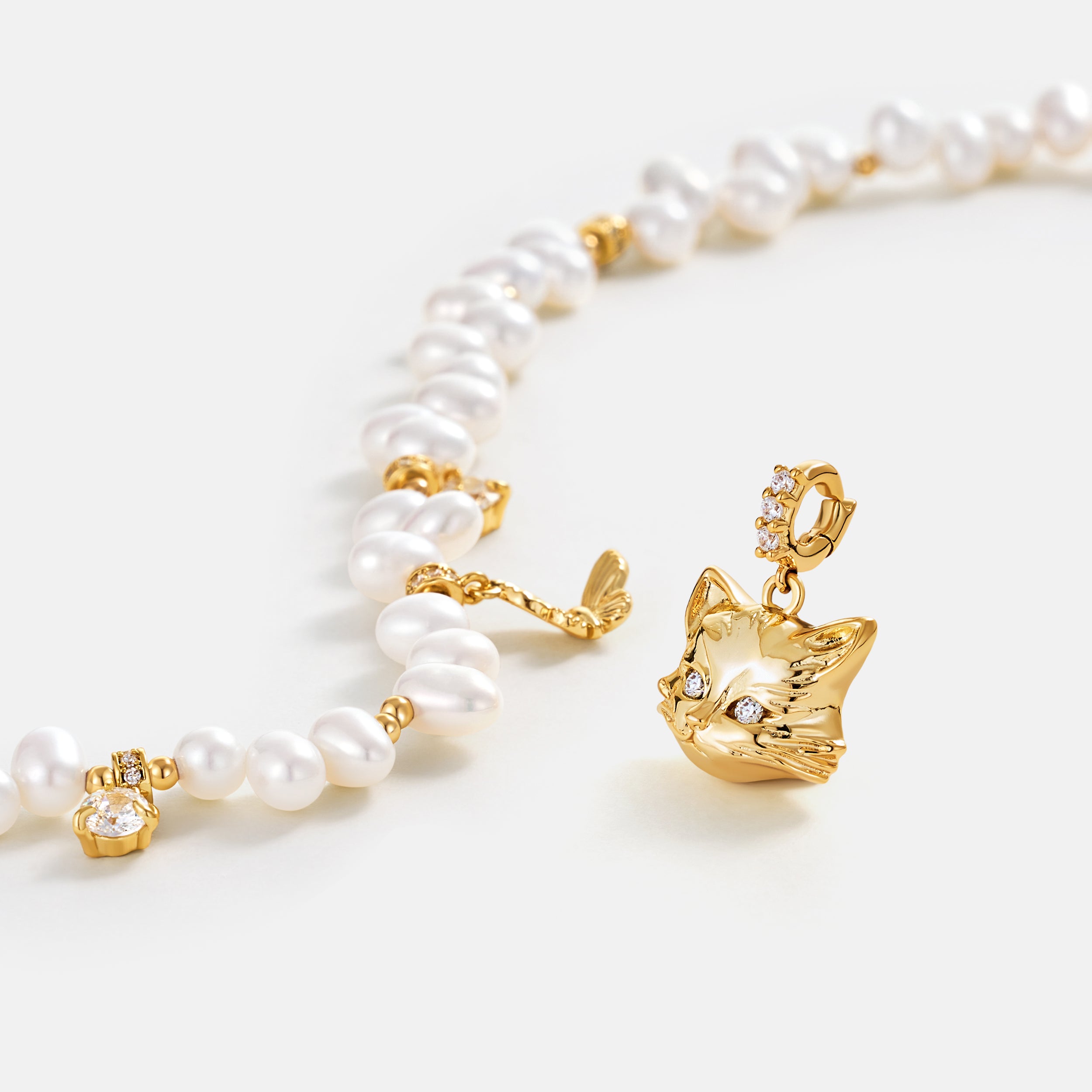 Cat Butterfly Pearl Necklace