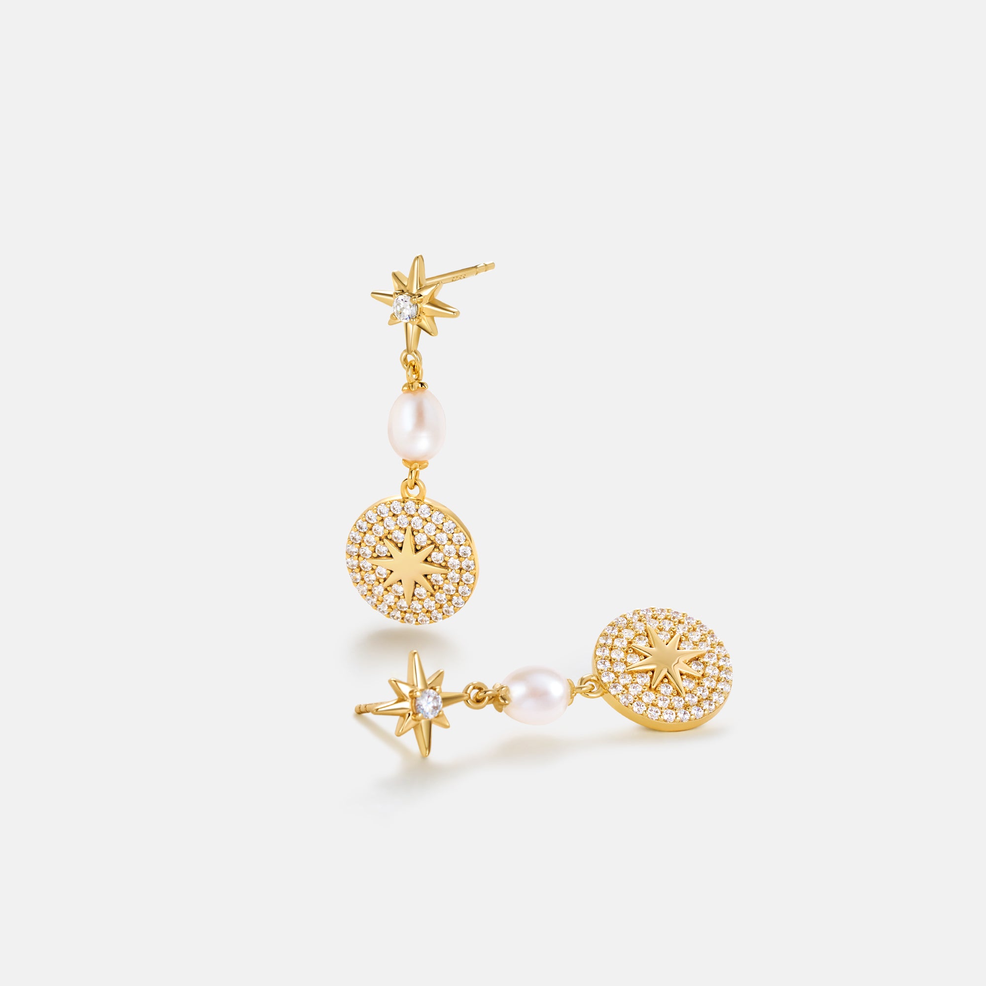Celestial Star Pearl Drop Earrings