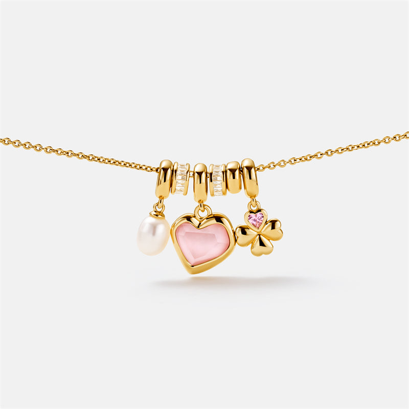 Blush Heart Pearl Charm Necklace