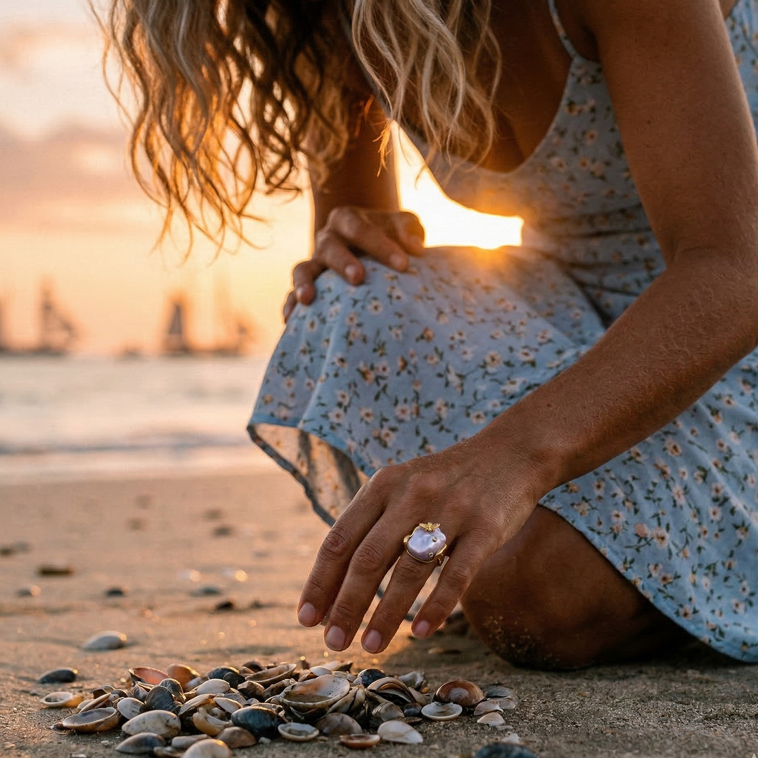 Lavender Baroque Pearl Bee Open Ring